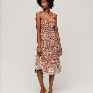 Superdry Vintage Button-Up Cami Paisley Midi Dress Bohemian Vacation Boho Chic